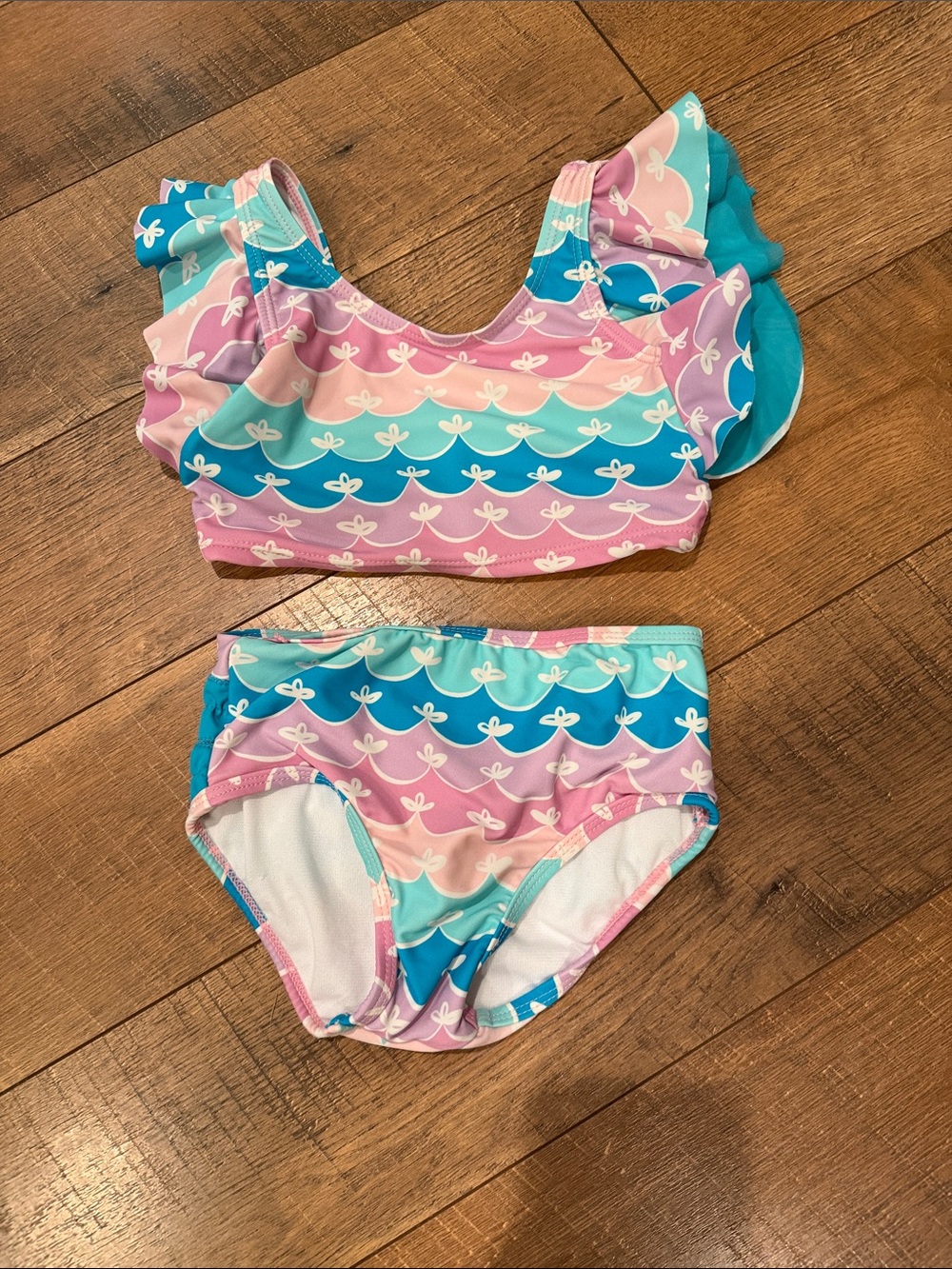 Ruffle Butts Pastel Pink, Teal & Lavender Ruffle Bikini Set